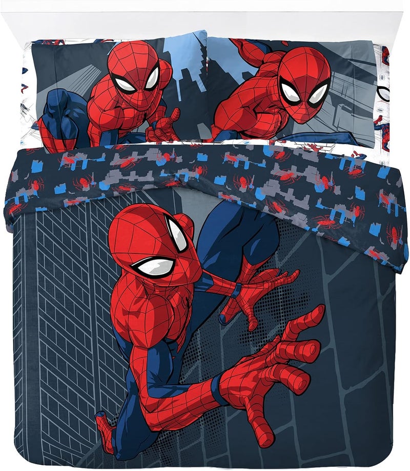 Jay Franco Marvel Spiderman City Streets Double Bed Size with Duvet Cover 200 x 200 cm + 2 Pillowcases 50 x 70 cm, 100% Cotton Flexible varied design - Image 1