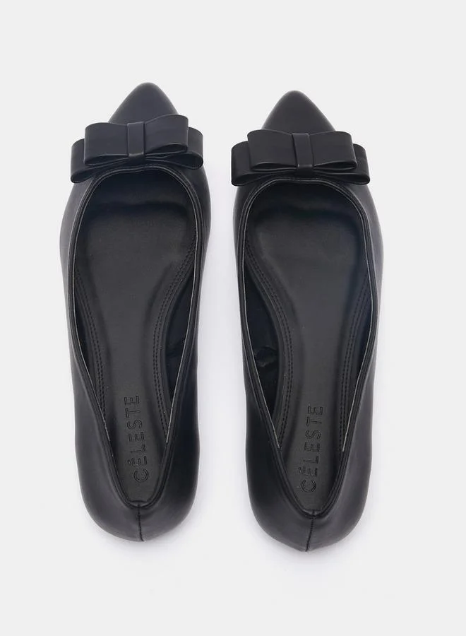 Celeste Women's Pointed Toe Slip-On Ballerina Shoes with Bow Accent