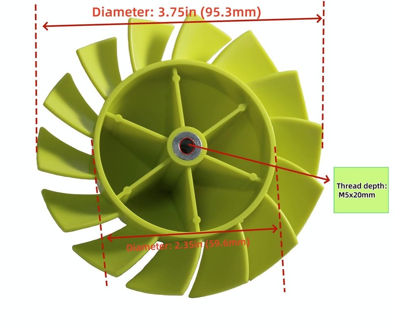 palart 529437003/529437004/529437001 Blower Fan Compatible with Fits Ryobi Ryobi 18 Volt Blower Fan P2108 P21081 P21081VN P21081VNM - Image 2