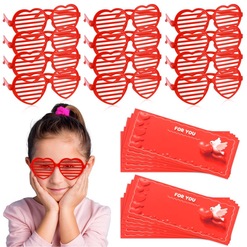 HSLCGF 12 Pcs Heart Shaped Shutter Shade Glasses with Gift Cards Valentines Party Favors Valentines Classroom Exchange Prizes Gifts for Kids Boys Girls Red - Image 3