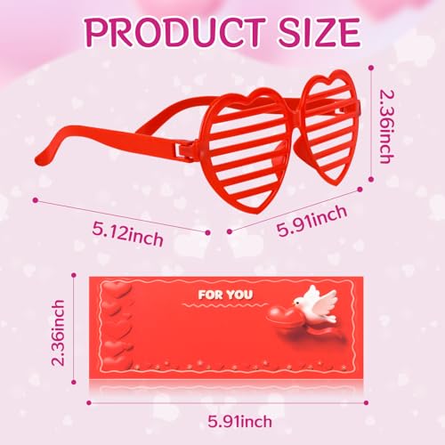 HSLCGF 12 Pcs Heart Shaped Shutter Shade Glasses with Gift Cards Valentines Party Favors Valentines Classroom Exchange Prizes Gifts for Kids Boys Girls Red - Image 5