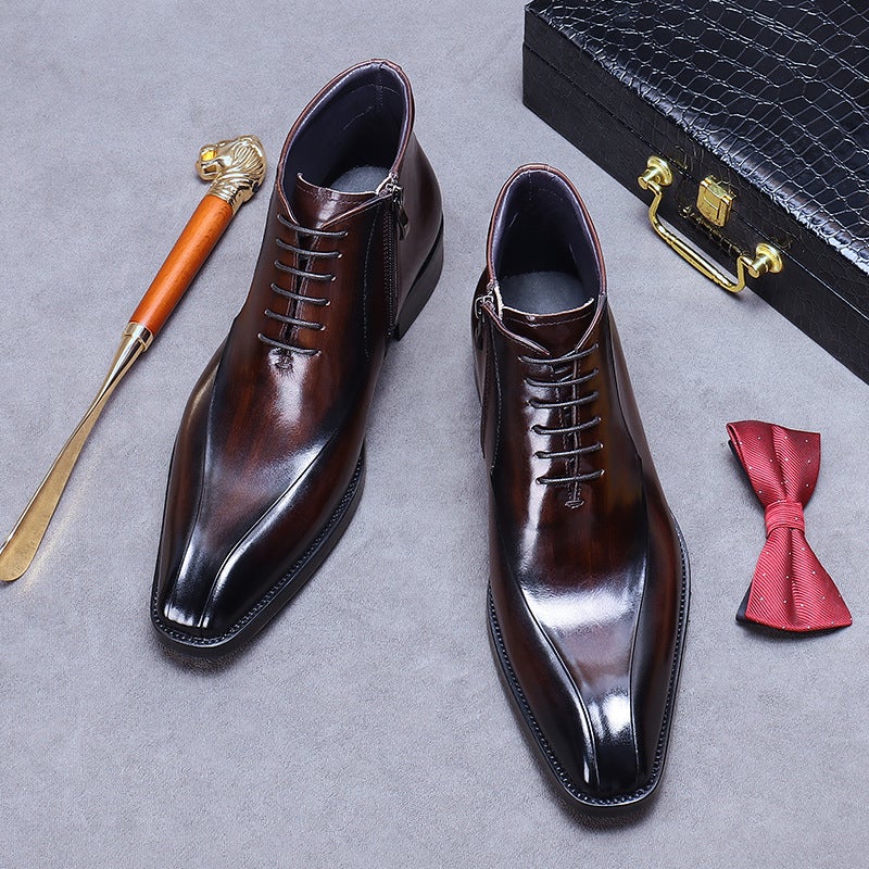 [Big Sale] Genuine Leather Shoes British Martin Boots Genuine Leather Trendy Formal Leather Boots Pointed Toe Zipper High Top Leather Shoes Short Boots - Image 5