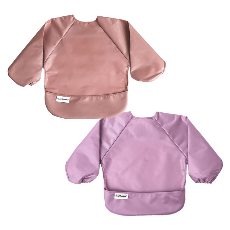 Tiny Twinkle Long Sleeve Bib for Babies & Toddlers | 2-Pack Waterproof Smock Bib for Eating | Machine Washable & Mess-Proof Feeding Essentials | Newborn Shower Gift (Taupe Lilac,6â€“24M) - Image 1