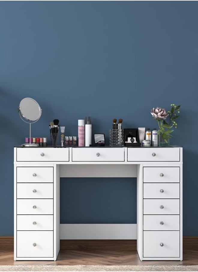Home Canvas Rani BJ105 Makeup Dressing Table With 13 Drawers Glass Top Jewelry Organizer White  - Image 4