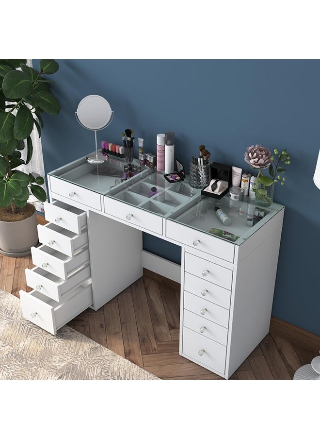 Home Canvas Rani BJ105 Makeup Dressing Table With 13 Drawers Glass Top Jewelry Organizer White  - Image 3