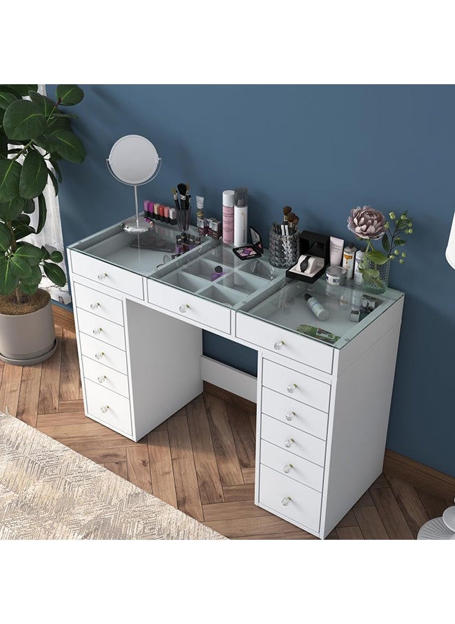 Home Canvas Rani BJ105 Makeup Dressing Table With 13 Drawers Glass Top Jewelry Organizer White  - Image 1