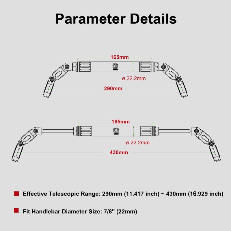 BRCOVAN Motorcycle Cross Bar, Aluminum Alloy, Length Adjustable Handlebar Extender Extension, Motorcycle Balance Bar Reinforce Lever Fit for Handlebars 22mm in Diameter - Image 5