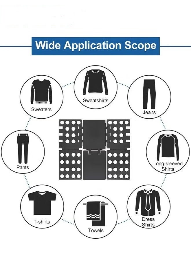 كيلا لوح طي الملابس، لوح طي تيشيرتات قابل للتعديل، حافظة قمصان بلاستيكية، متانة عالية، موفر للمساحة، توصيل محكم، طي ملابس الأطفال والكبار، أسود - Image 4