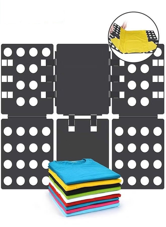 كيلا لوح طي الملابس، لوح طي تيشيرتات قابل للتعديل، حافظة قمصان بلاستيكية، متانة عالية، موفر للمساحة، توصيل محكم، طي ملابس الأطفال والكبار، أسود - Image 1