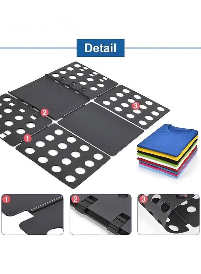 كيلا لوح طي الملابس، لوح طي تيشيرتات قابل للتعديل، حافظة قمصان بلاستيكية، متانة عالية، موفر للمساحة، توصيل محكم، طي ملابس الأطفال والكبار، أسود - Image 2