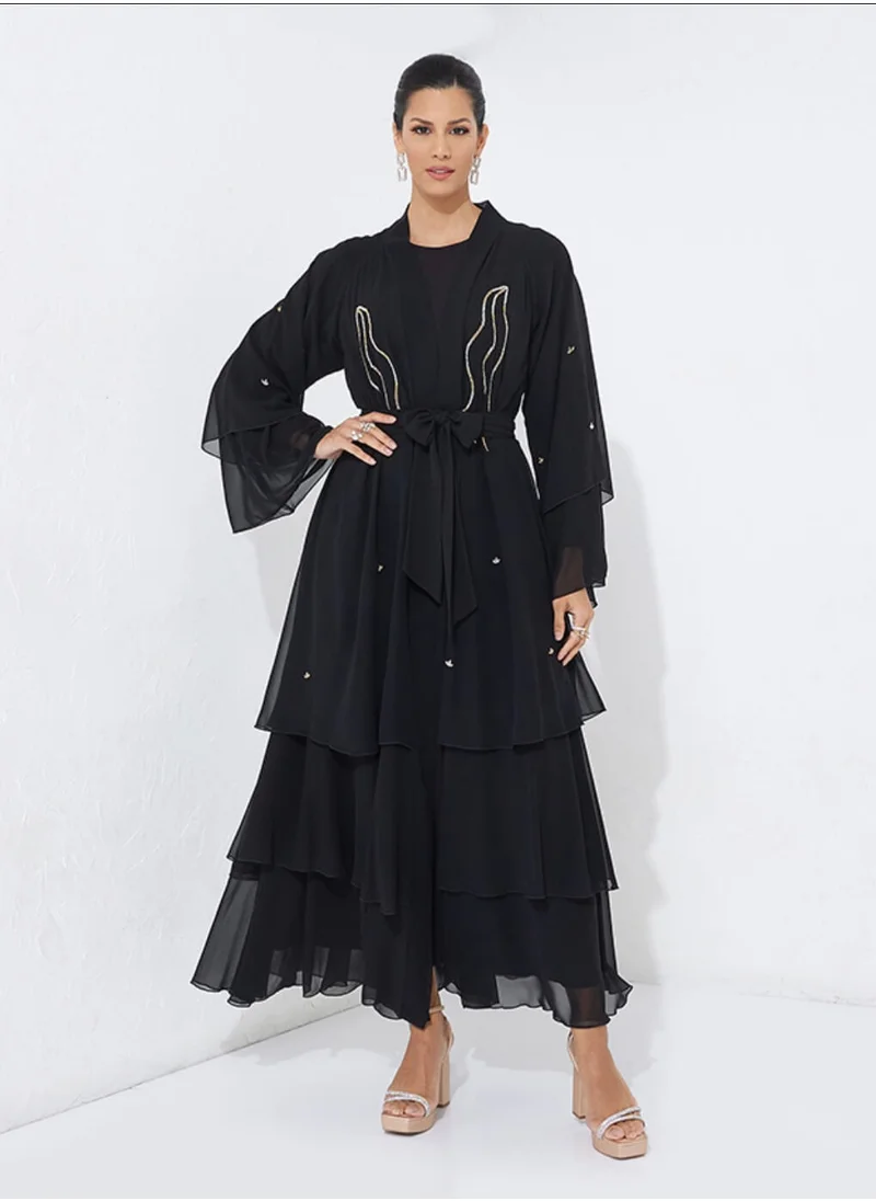 Rosette Abaya Black Chiffon Abaya