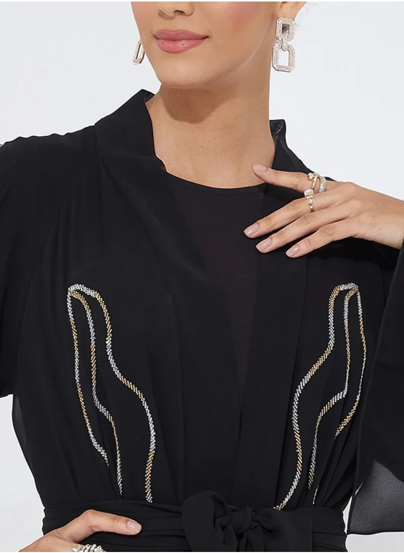 Rosette Abaya Black Chiffon Abaya