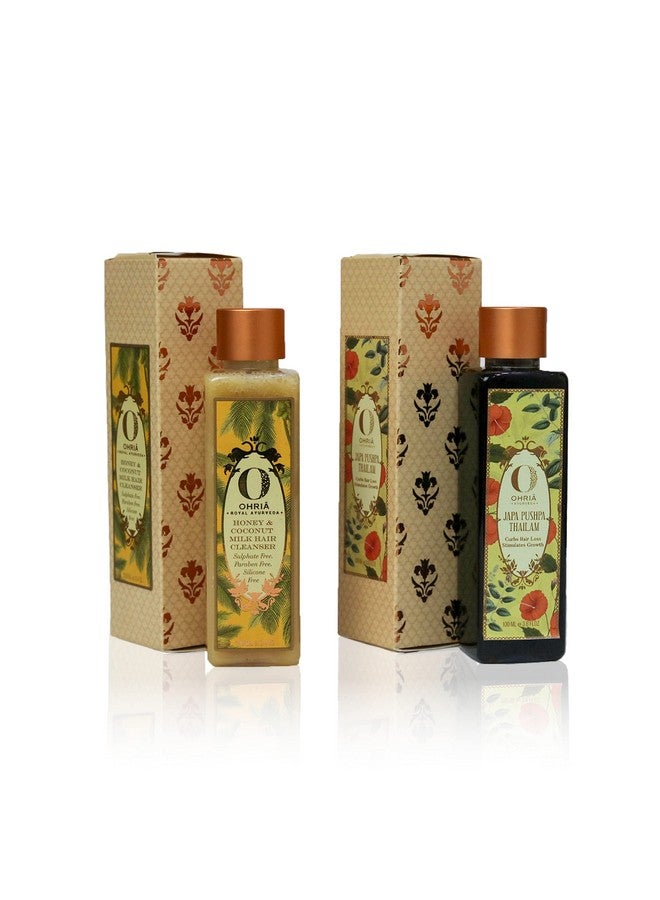 OHRIA Ayurveda Japa Pushpa Thailam/Hibiscus Hair Oil With Honey & Coconut Milk Hair Cleanser (Shampoo) | Hair Care Combo, 100Ml Each - Image 1
