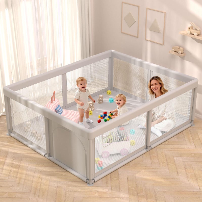 Hiaksedt Baby Playpen Play Pens for Babies and Toddlers Play Yards for Indoor & Outdoor with Breathable Mesh Anti-Fall Playpen Grey - Image 1