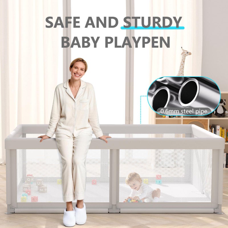 Hiaksedt Baby Playpen Play Pens for Babies and Toddlers Play Yards for Indoor & Outdoor with Breathable Mesh Anti-Fall Playpen Grey - Image 2