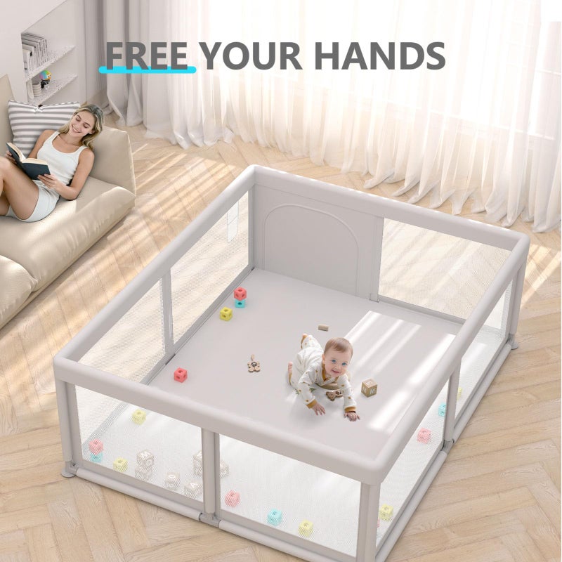 Hiaksedt Baby Playpen Play Pens for Babies and Toddlers Play Yards for Indoor & Outdoor with Breathable Mesh Anti-Fall Playpen Grey - Image 5