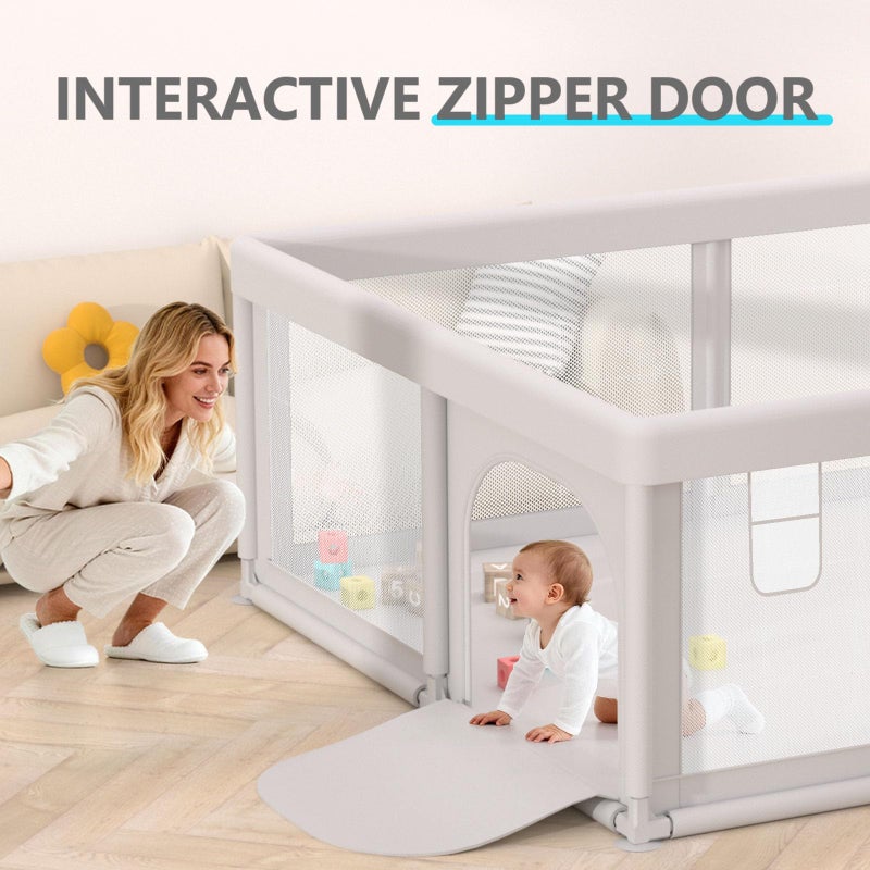 Hiaksedt Baby Playpen Play Pens for Babies and Toddlers Play Yards for Indoor & Outdoor with Breathable Mesh Anti-Fall Playpen Grey - Image 3