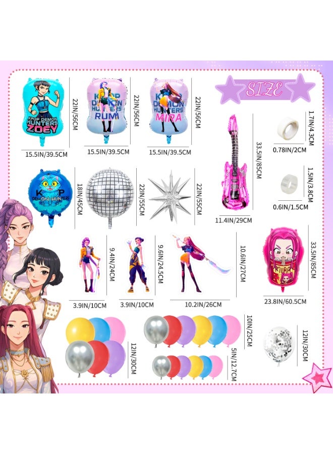 FRUITFUL PARTY 96pcs KPop Demon Hunters Birthday Balloon Arch Kit – KPop Demon Hunters Balloon Decoration Set with Huntrix Foil Balloons, Character Cards Character Balloons & Balloon Arch Accessories – Idol Fantasy Party Supplies - Image 2
