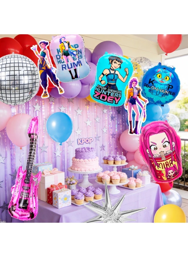 FRUITFUL PARTY 96pcs KPop Demon Hunters Birthday Balloon Arch Kit – KPop Demon Hunters Balloon Decoration Set with Huntrix Foil Balloons, Character Cards Character Balloons & Balloon Arch Accessories – Idol Fantasy Party Supplies - Image 5