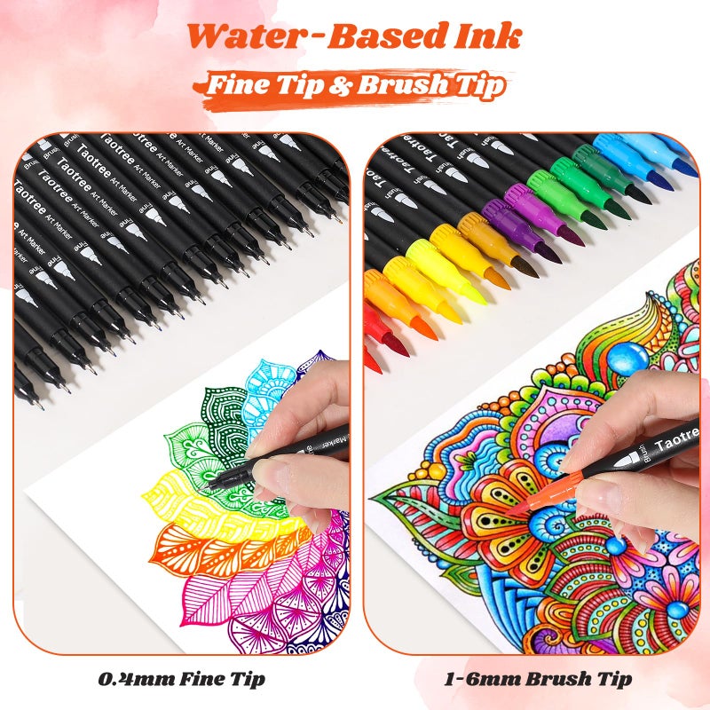 Taotree 36 Colors Dual Tip Art Markers Pens for Adult Coloring Books, Artist Fine & Brush Tip Coloring Marker Drawing Pens for Journaling Note Taking Lettering Calligraphy Craft Art Supplies Set - Image 3