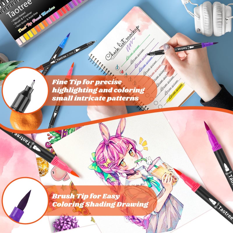 Taotree 36 Colors Dual Tip Art Markers Pens for Adult Coloring Books, Artist Fine & Brush Tip Coloring Marker Drawing Pens for Journaling Note Taking Lettering Calligraphy Craft Art Supplies Set - Image 5