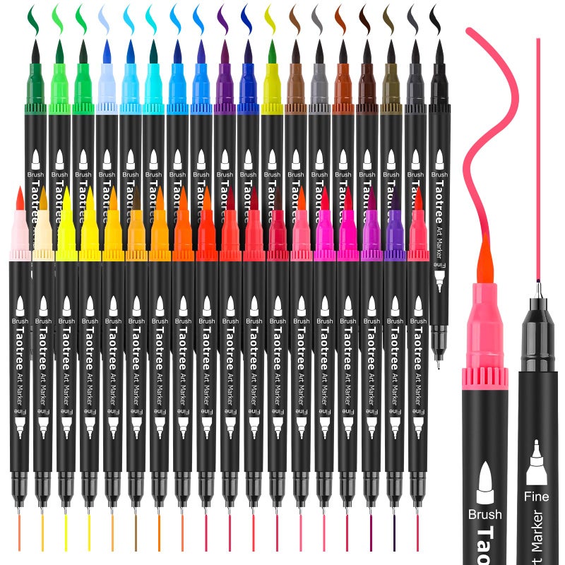 Taotree 36 Colors Dual Tip Art Markers Pens for Adult Coloring Books, Artist Fine & Brush Tip Coloring Marker Drawing Pens for Journaling Note Taking Lettering Calligraphy Craft Art Supplies Set - Image 1