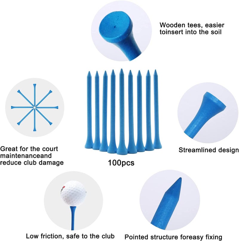 GFGL Golf Tees Durable Bamboo Tees 100Pcs 100Pcs 3-1/4" Friendly Biodegradable Material Reduce Friction Side Spin More Stable - Image 5