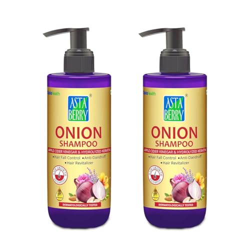 ASTABERRY Onion Shampoo For Hair Growth 300ml- Hair Fall Shampoo | Keeps Dryness away | Dandruff & Revitalizer | Goodness of 21 Herbal Extract & Essentials Oils | Pack 2,(2 x 300ml) - Image 1