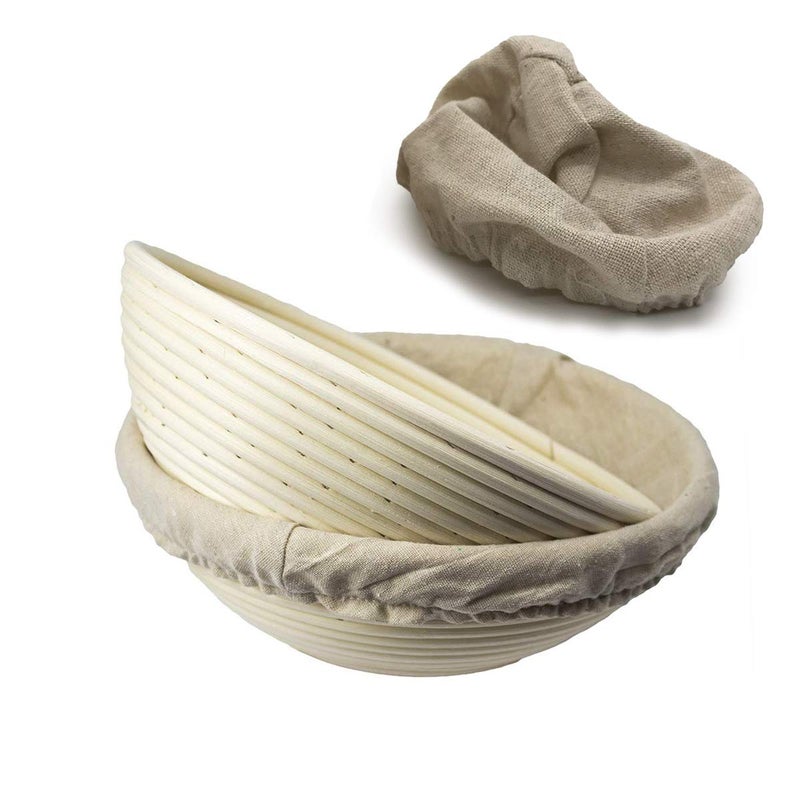 Jranter 10 Inch Round Banneton Bread Proofing Basket 2 pcs Natural Rattan Cane Brotform Handmade Linen Liner Cloth 
