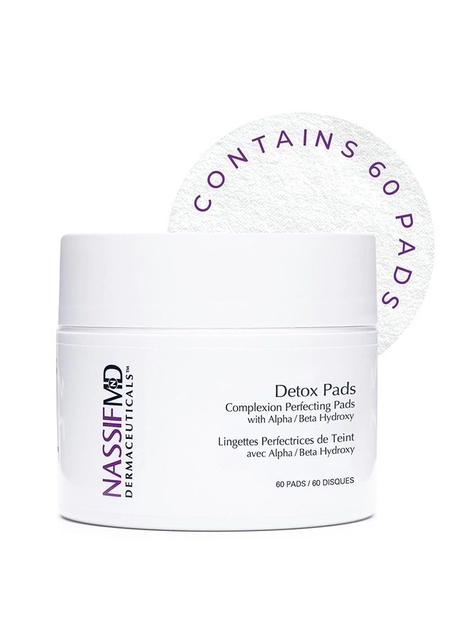 nassif md NassifMD Detox Pads Facial Radiance Pads, Glycolic Acid Pads, Face Exfoliating Pads Salicylic Acid Wipes, Facial Scrub Pads, BHA AHA Pads, Resurfacing Pads for Face (60 Count) - Image 1