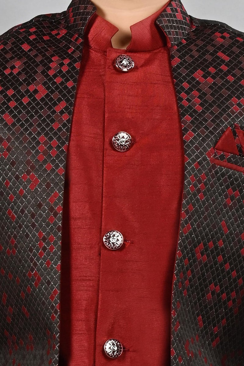 AHHAAAA Kids Ethnic Silk Blend Waistcoat Kurta Pyjama 3 Piece Sherwani Set For Boys |Maroon 2-3 Years, 540| - Image 5