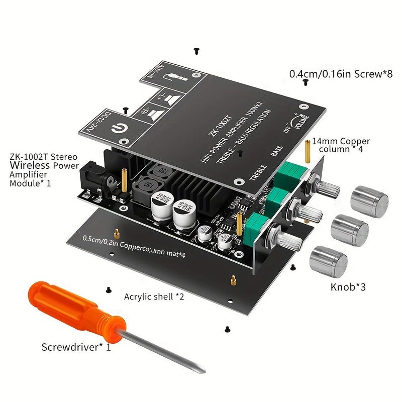 Subwoofer Amplifier Board ZK-1002T With Treble And Bass Control 100W Per Channel High Power Audio Stereo Output - Image 5