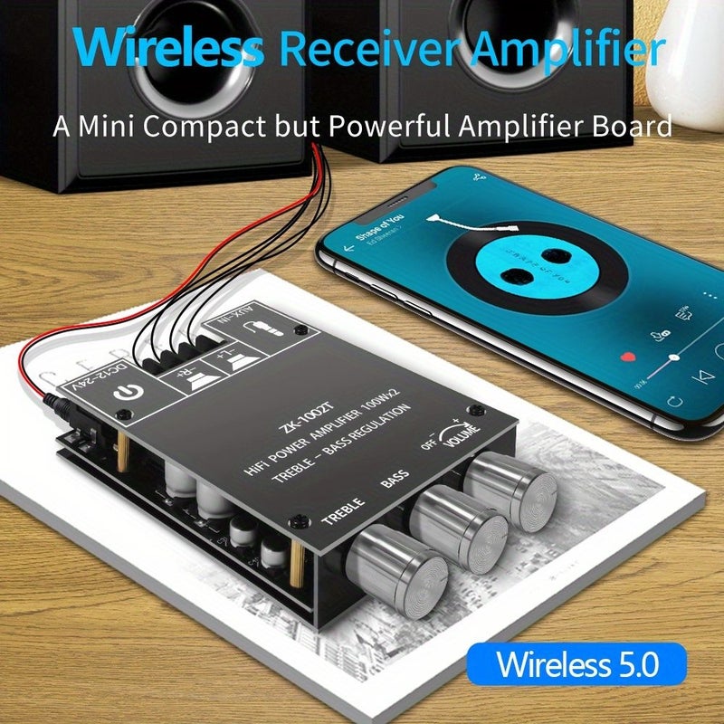 Subwoofer Amplifier Board ZK-1002T With Treble And Bass Control 100W Per Channel High Power Audio Stereo Output - Image 1