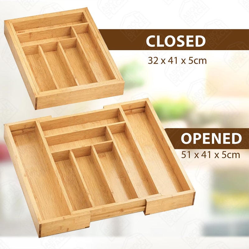 ABOUT SPACE Expandable Bamboo Drawer Organizer with Trays Dividers For Stationery & Cosmetics, Kitchen Cutlery Storage with Compartments for Knife Spoon Silverware Utensils (L 33.5-50 x B 45.5 x H 5 - Image 4