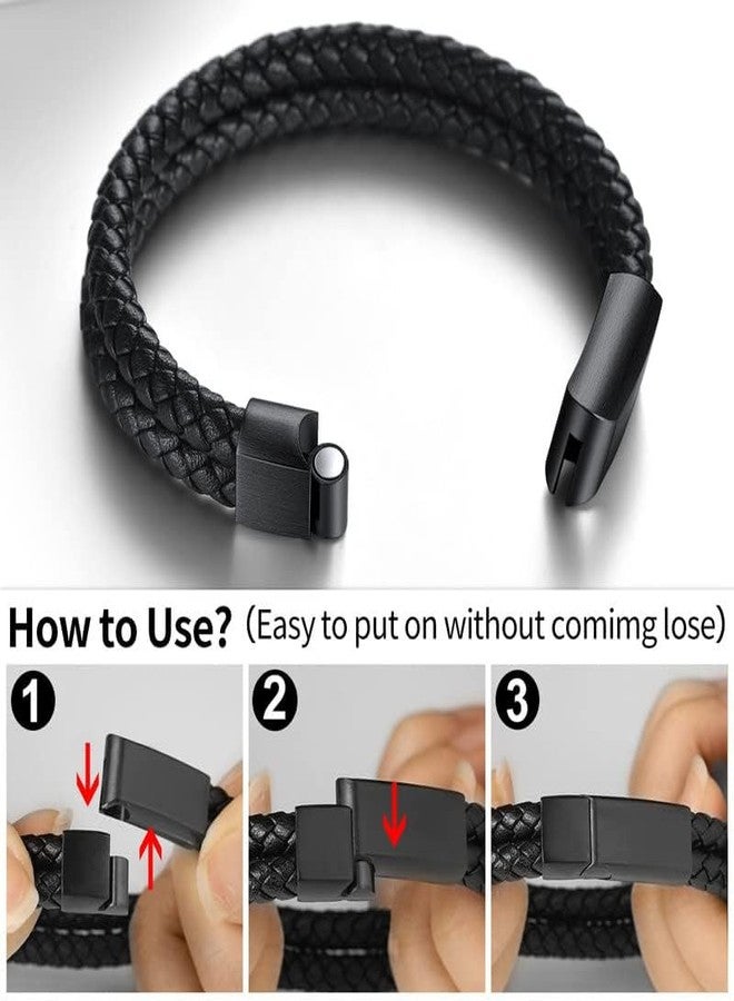 ChainsHouse Mens Bracelet Leather Braided, Black Rope Leather Bracelet for Men Women, 19cm - Image 2