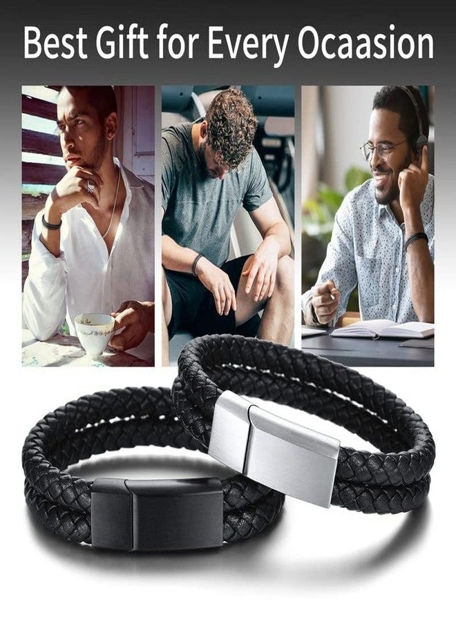 ChainsHouse Mens Bracelet Leather Braided, Black Rope Leather Bracelet for Men Women, 19cm - Image 5