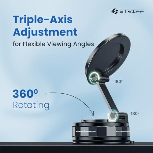 STRIFF Vacuum Magnetic Suction Phone Holder, Foldable and Retractable Hands-Free Suction Cup Phone Mount for Car/Gym/Mirror/Smooth Surface, Compatible with iPhone Android and All Smartphones (Black) - Image 4