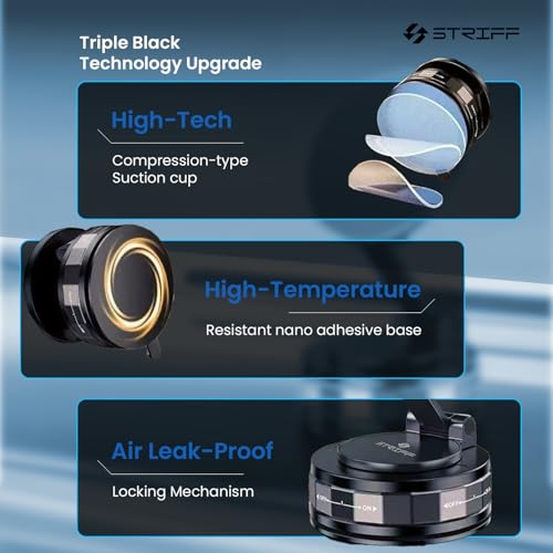 STRIFF Vacuum Magnetic Suction Phone Holder, Foldable and Retractable Hands-Free Suction Cup Phone Mount for Car/Gym/Mirror/Smooth Surface, Compatible with iPhone Android and All Smartphones (Black) - Image 3