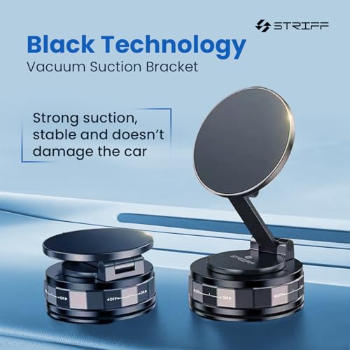 STRIFF Vacuum Magnetic Suction Phone Holder, Foldable and Retractable Hands-Free Suction Cup Phone Mount for Car/Gym/Mirror/Smooth Surface, Compatible with iPhone Android and All Smartphones (Black) - Image 5