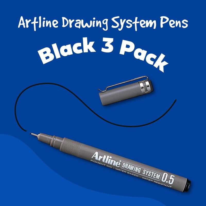 Art Line 230 قلم نظام الرسم، أقلام فنية للرسم التقني، مثالية للرسم، والتوضيح والمزيد، أسود، 0.1 مم، 0.3 مم، 0.5 مم رؤوس دقيقة، عبوة 3 - Image 2