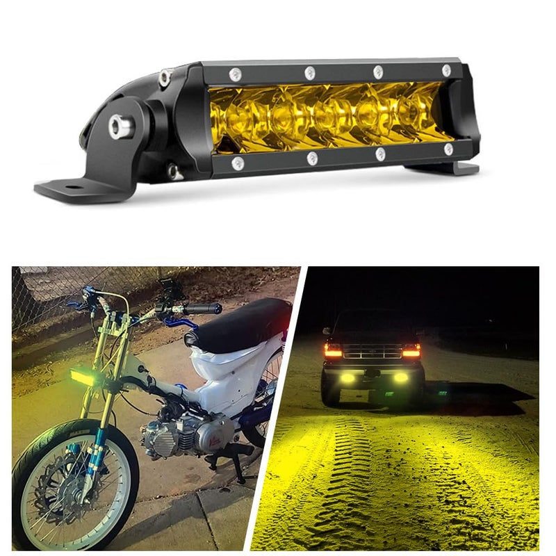 Chelhead Yellow Led Light Bar 7 INCH Spot Waterproof Led Pod Single Row 30W Compatible with Motorcycle ATV Golf Cart Honda Pioneer RZR Trucks