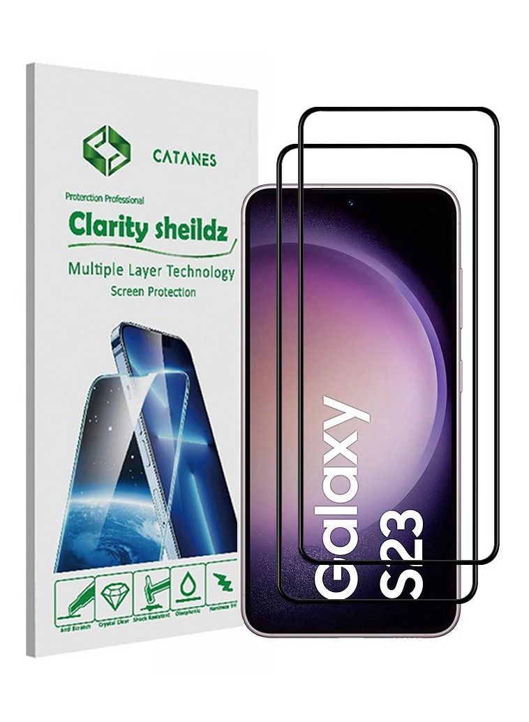 CATANES 2Pack for Samsung Galaxy S23 Screen Protector Tempered Glass 9H Anti-Scratch Shatterproof HD Curved Edge to Edge Full Coverage Film 6.1 inch - Image 1