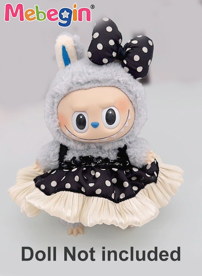 MEBEGIN 2 Pcs Polka Dots Labubu Clothes for 17cm Doll with a Bow, Anime Cosplay Dress for Doll, Cute Doll Outfit Accessories, No Doll,Cute Clothes for Dress up Unique Style