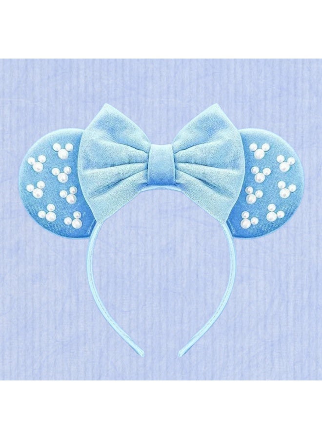 Minnie Mouse Disney Minnie Mouse Ears Headband with Pearl Embellishments, Velvet Bow Comfortable Hair Hoop for Theme Park, Women & Kids - Image 3