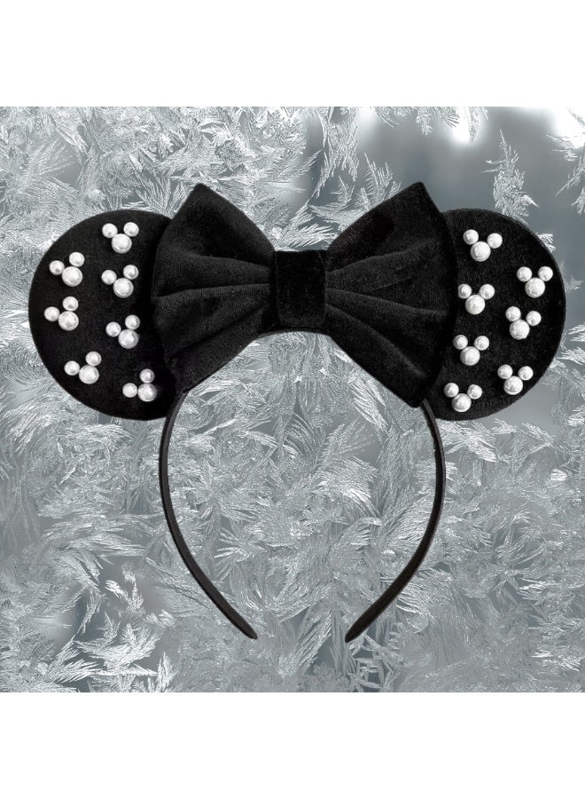 Minnie Mouse Disney Minnie Mouse Ears Headband with Pearl Embellishments, Velvet Bow Comfortable Hair Hoop for Theme Park, Women & Kids - Image 5
