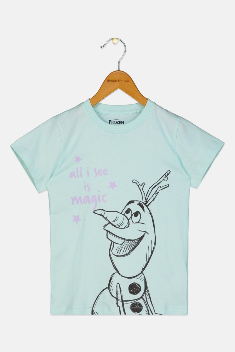 Disney تي شيرت مطبوع برسومات فروزن للفتيات الصغيرات، أخضر نعناعي - Image 1