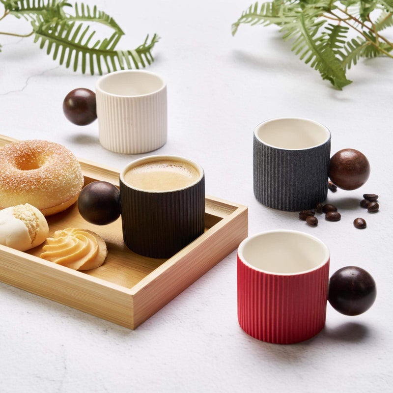 CLASGLAZ Ceramic Mini Espresso Cups Demitasse Cups with Round Wooden Handle Vertical Stripes Tea Cups (Multicolor, 4pcs) - Image 2