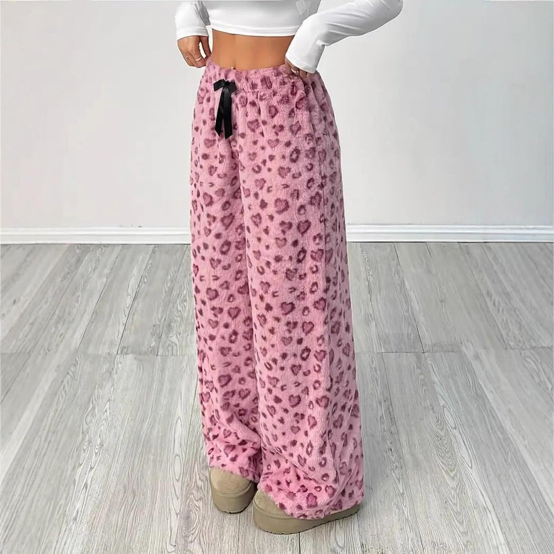 Vhitler Leopard Pants Women Therian Fuzzy Pajama Y2k Cheetah Grunge High Waisted Fluffy Pants (Pink Cheetah,Small) - Image 4