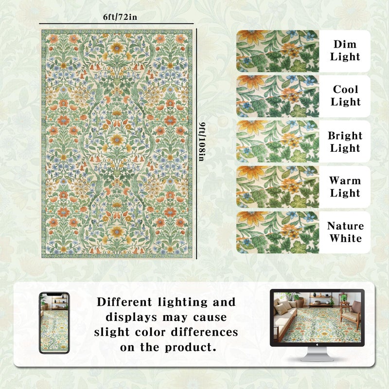 NakedCloud Floral Washable 6x9 Area Rugï¼ŒGrass Green Boho Rugs for Living Room, Soft Low-Pile Non-Slip Stain Resistant & Non-Shedding Carpet for Bedroom, Dining Room, Office, Entryway, Nursery - Image 2