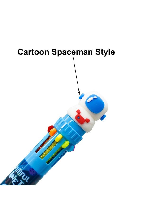 Maydahui 12 Pcs 10-in-1 Multicolor Outer Space Retractable Ballpoint Pen 10 Colors Cartoon Spaceman Alien Rocket Astronaut Pens 0.5 mm for Students Teachers Office Supplies Space Theme Party Favor - Image 5